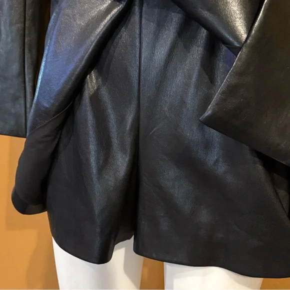Alice + Olivia Kyrie Vegan Leather Blazer Romper | Black Faux Leather | Back Zip - Picture 6 of 10